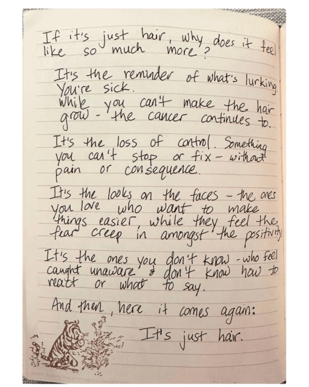 A page from Shannon Morton’s handwritten journal about her experience with cancer.